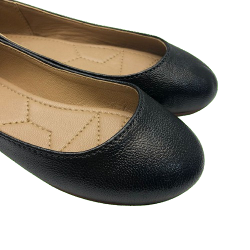 Stefy Black Leather Ballet Flat Sanis Shoes