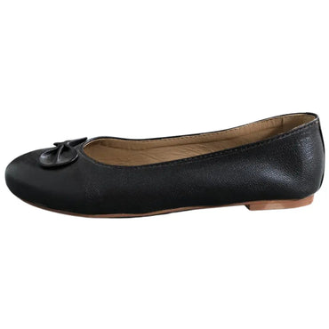 Elegant Sanis Black Leather Ballet Flats with Bow Detail Sanis Shoes