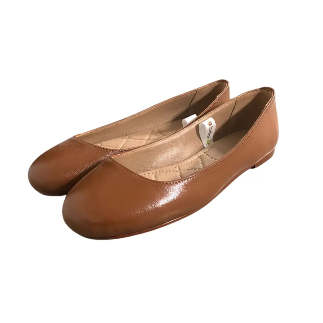 Women's Sanis Brown Leather Slip-On Flats Sanis Shoes