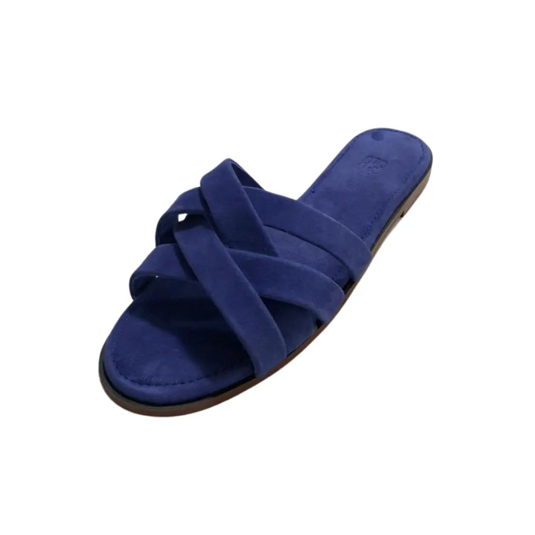 Sanis Women’s Navy Blue Suede Cross-Strap Slides Sanis Shoes