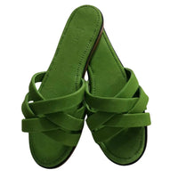 Sanis Women’s Green Suede Cross-Strap Slides Sanis Shoes