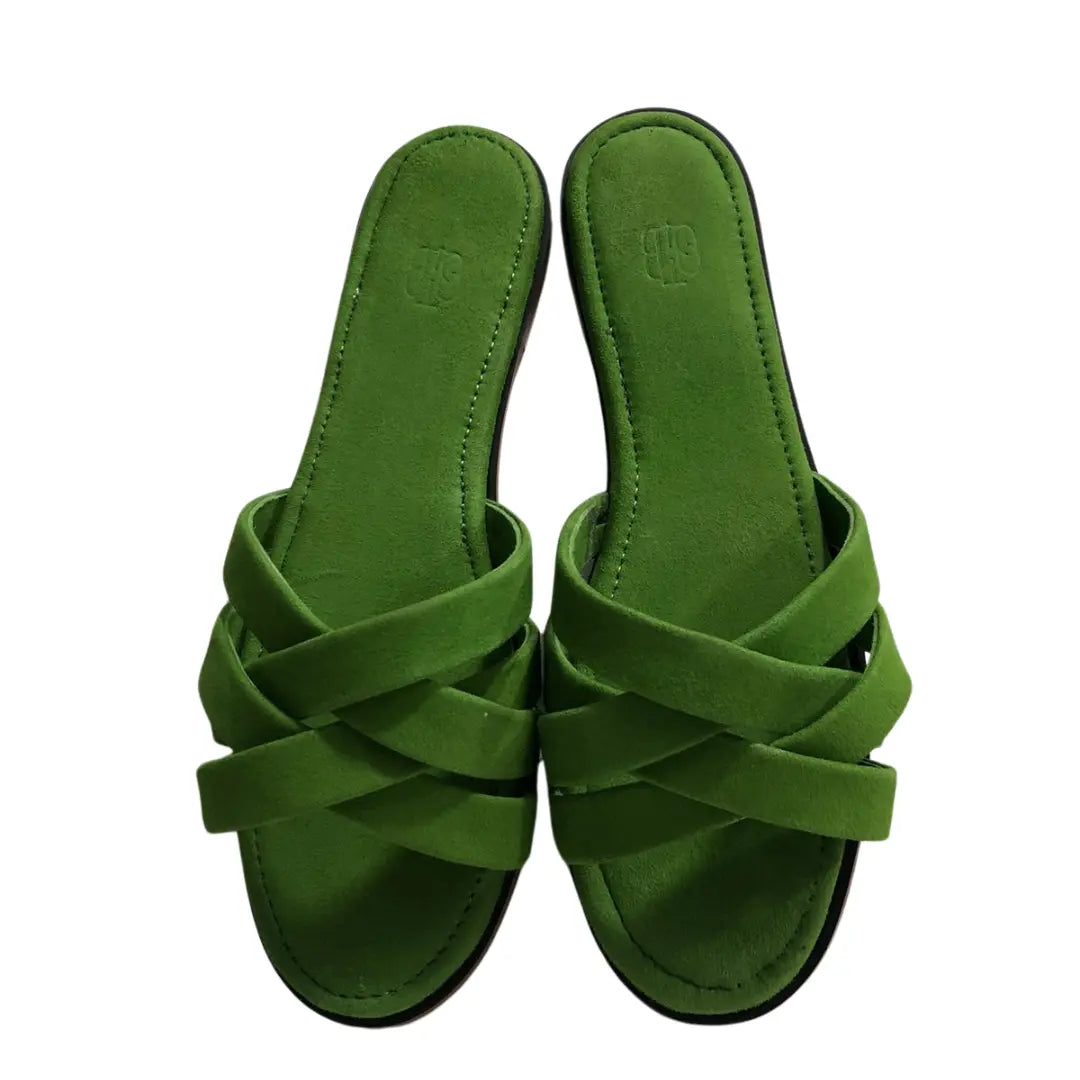 Sanis Women’s Green Suede Cross-Strap Slides Sanis Shoes