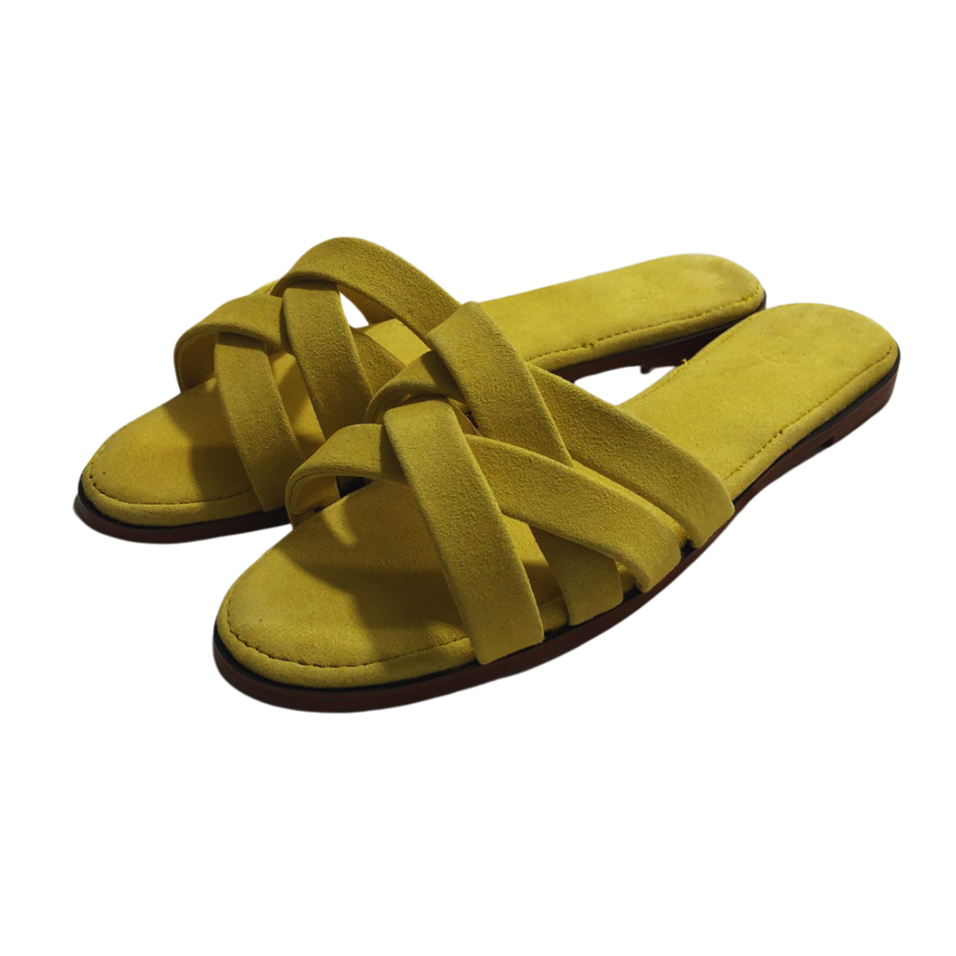 Sanis Women’s Yellow Suede Cross-Strap Slides Sanis Shoes