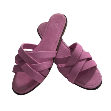 Sanis Women’s Pink Suede Cross-Strap Slides Sanis Shoes