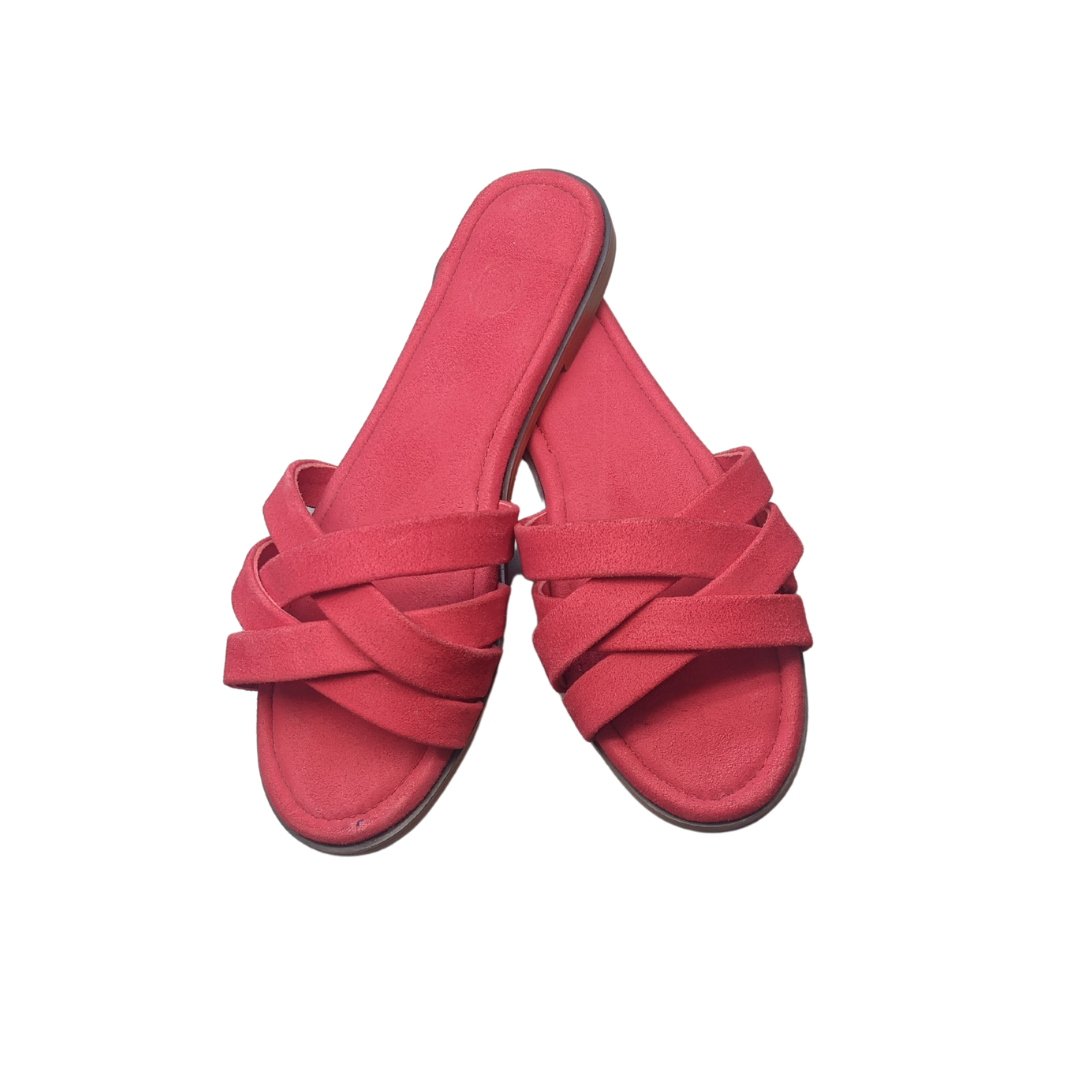 Red Sueda Cross-Strap Slides Sanis Shoes