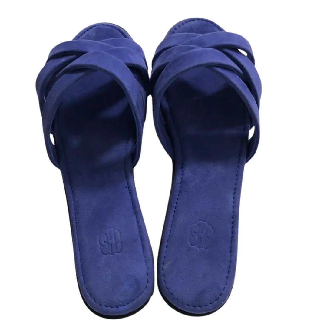 Sanis Women’s Navy Blue Suede Cross-Strap Slides Sanis Shoes