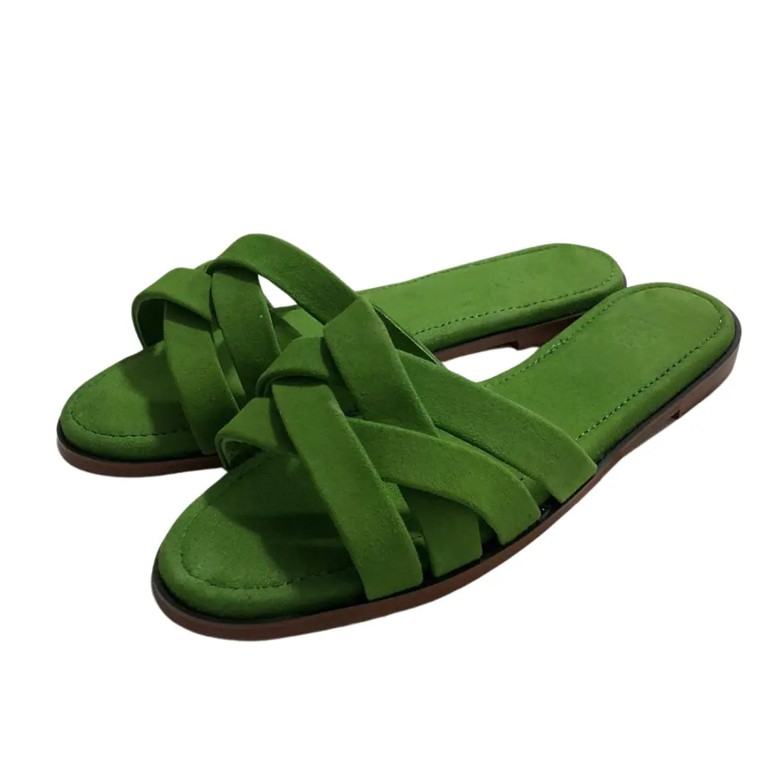 Sanis Women’s Green Suede Cross-Strap Slides Sanis Shoes