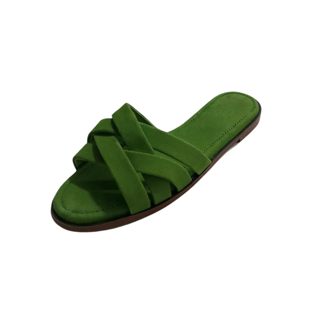 Sanis Women’s Green Suede Cross-Strap Slides Sanis Shoes