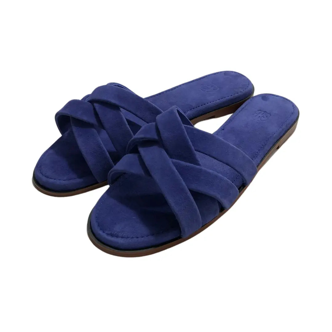 Sanis Women’s Navy Blue Suede Cross-Strap Slides Sanis Shoes