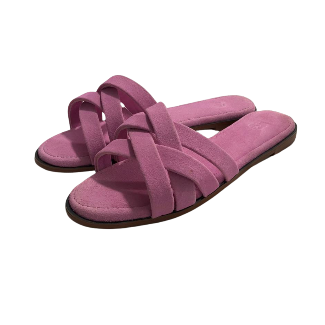 Sanis Women’s Pink Suede Cross-Strap Slides Sanis Shoes