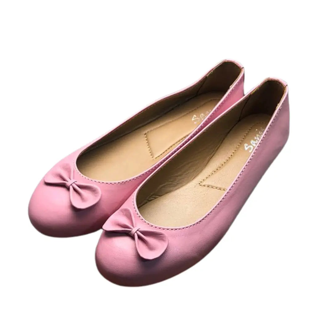 Sanis Pink Leather Flats with Bows Women's Sanis Shoes