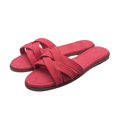 Red Sueda Cross-Strap Slides Sanis Shoes