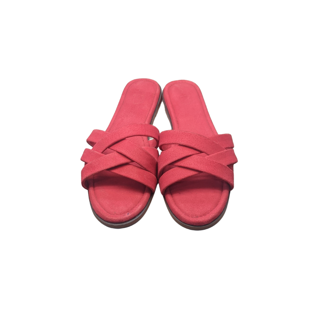 Red Sueda Cross-Strap Slides Sanis Shoes